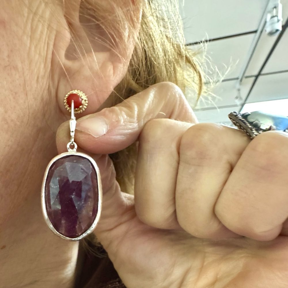 Artisan Sterling Ruby Drop Earrings - image 4